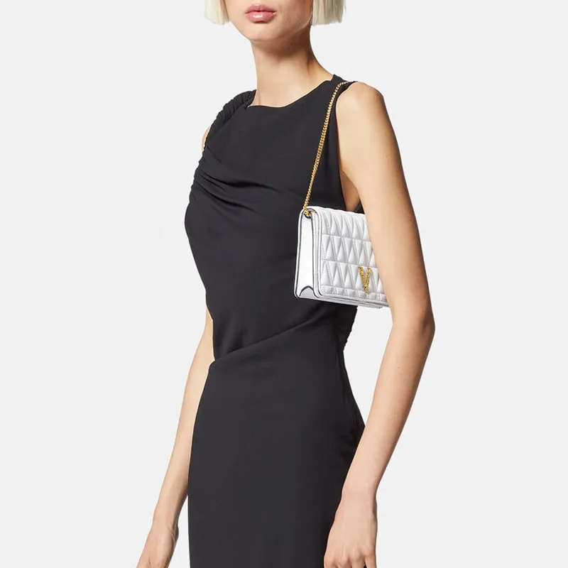 VERSACE Virtus Sheepskin One Shoulder Crossbody Clutches Regular Women's White-4