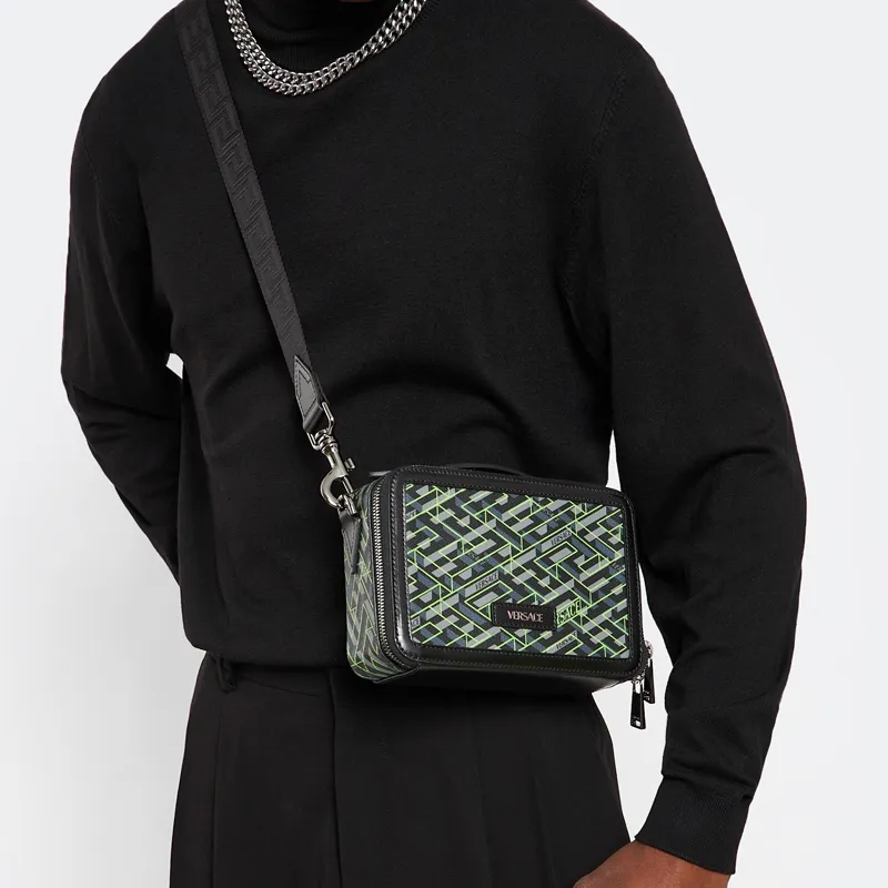 VERSACE Calfskin Trim Messenger Bag Portable Crossbody Bag Shoulder Bag Regular Men's Multicolor-4