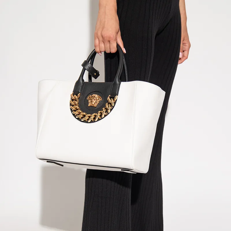 VERSACE La Medusa Cow Leather Handheld Tote Bag Shoulder Bag Medium Size Women's Black/White-4