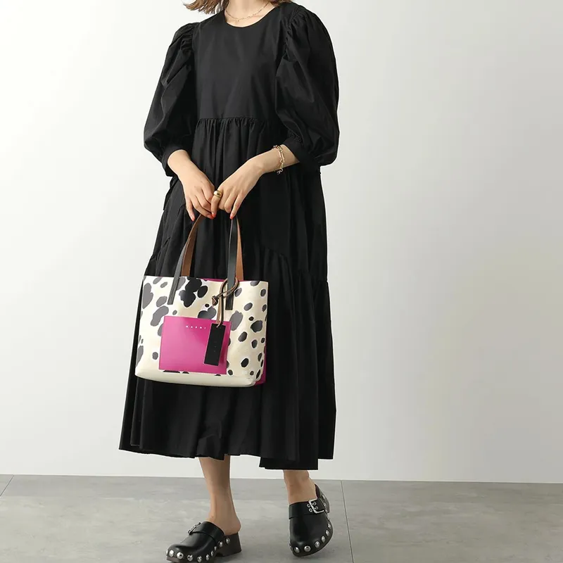 MARNI Cow Leather Shoulder Strap Handbag Shoulder Bag Tote Women's Pink & White & Black-3