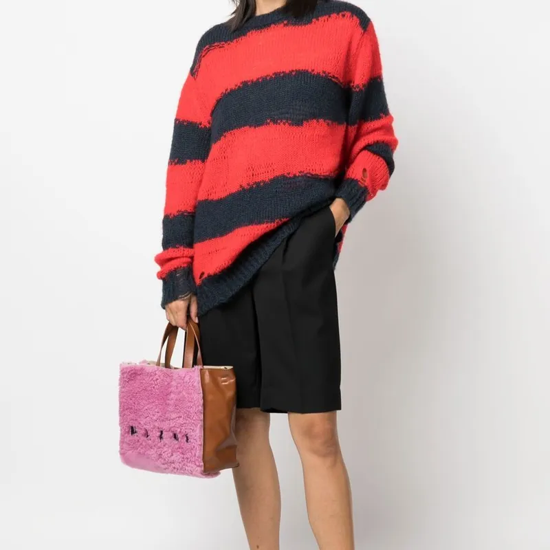 MARNI Wool With Cow Leather Tote Bag, Shopping Bag, Handbag Women's Pink-4