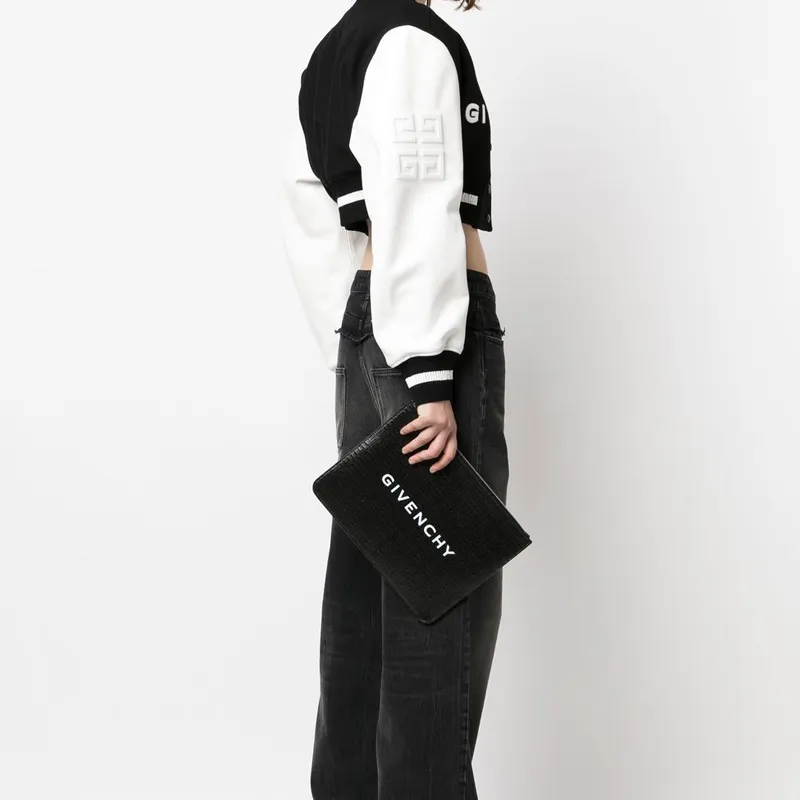 GIVENCHY Coated Canvas With Cotton Blend Clutch Large Size Men's Black-4