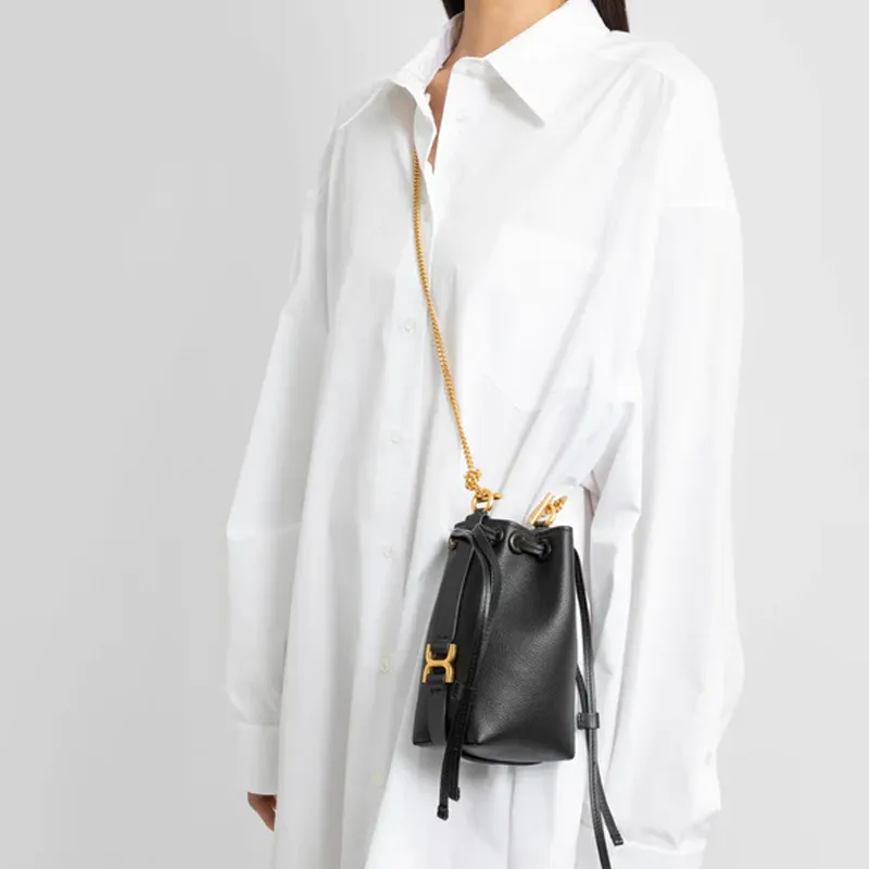 Chloe Marcie Grained Calfskin Shoulder Bag Crossbody Bag Extra Mini Women's Black-4