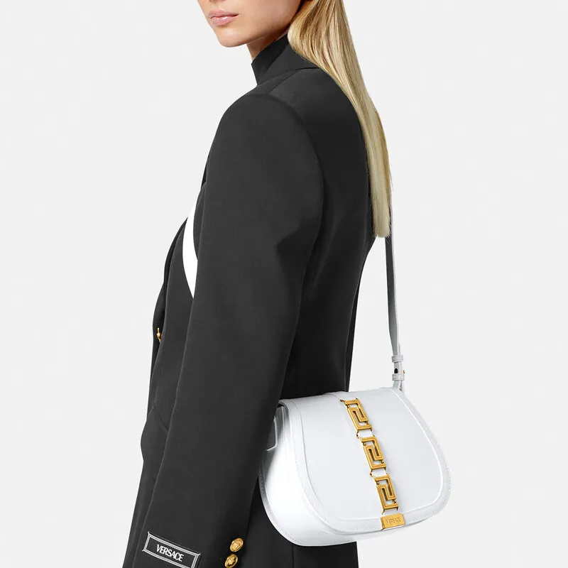 FANSIZHE Greca Goddess Cow Leather Saddle Bag, Crossbody Bag, Shoulder Bag Women's White-4