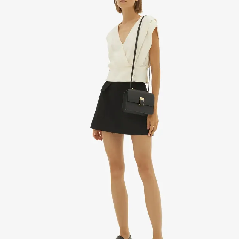 Valextra Calfskin Shoulder Bag, Crossbody Bag Mini Women's Black-3