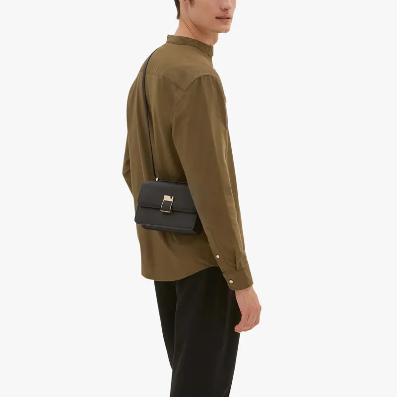 Valextra Calfskin Shoulder Bag, Crossbody Bag Mini Women's Black-4