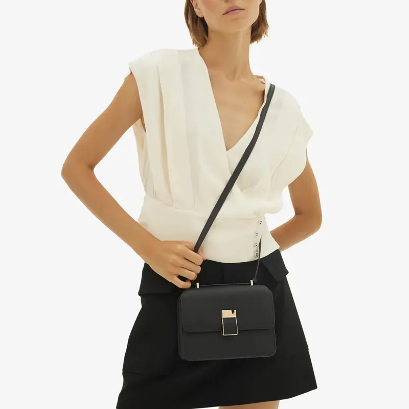 Valextra Calfskin Shoulder Bag, Crossbody Bag Mini Women's Black-2