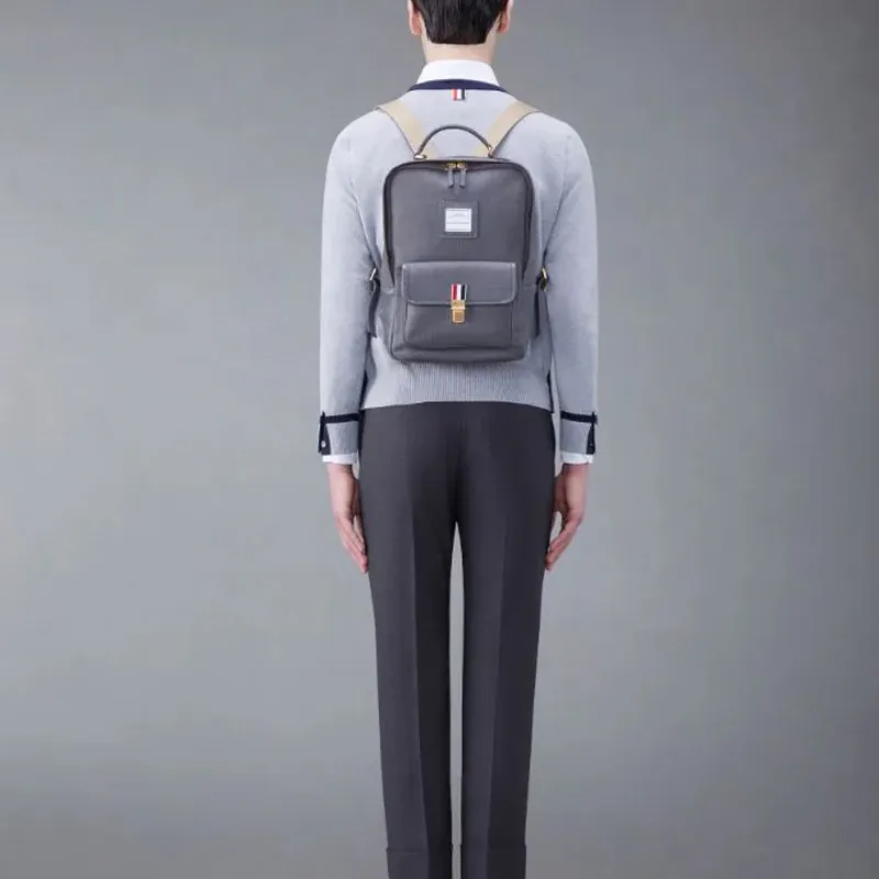 THOM BROWNE· Wool With Calfskin Backpack Men's Gray-4