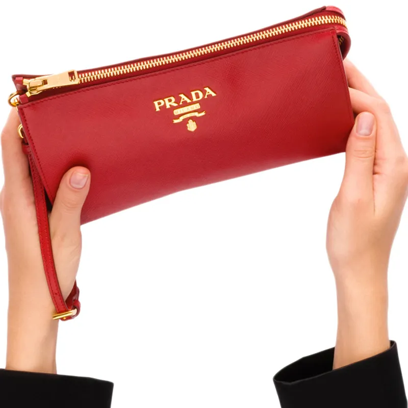 PRADA Cow Leather Clutch Women's Red-4
