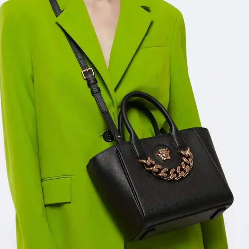 VERSACE Calfskin Tote Bag Shopping Bag Handbag Shoulder Bag Crossbody Bag Women's Black-3