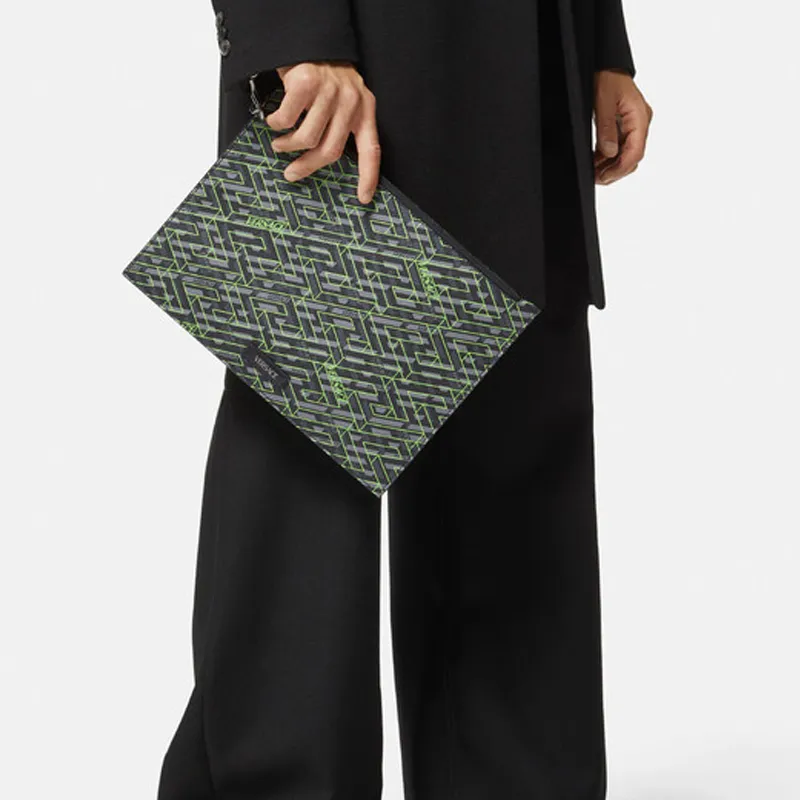 VERSACE Coated Canvas Clutch Regular Men's Green-4