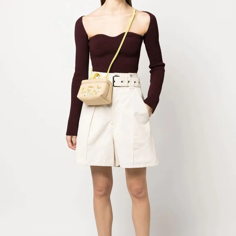LONGCHAMP Le Panier Pliage Canvas With Leather Portable Canvas Shoulder Bag, Crossbody Bag Mini Women's Yellow-4