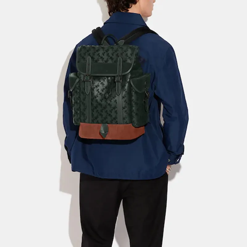 COACH Hitch Cow Leather With Textile Backpack Men's Army Green-3