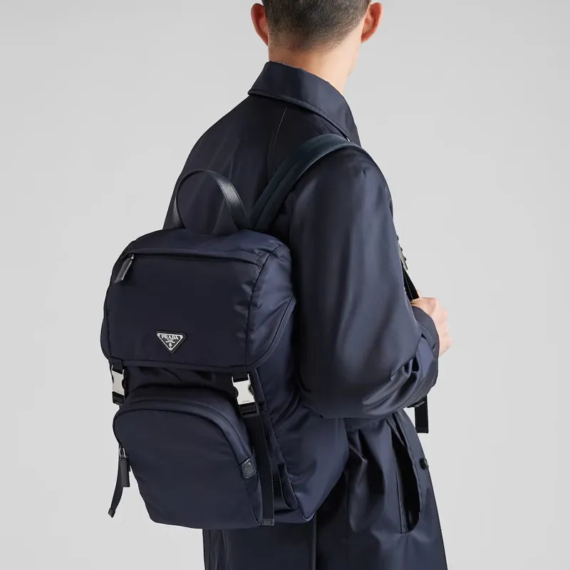 PRADA Recycled Nylon With Saffiano Leather Backpack Men's Blue-4