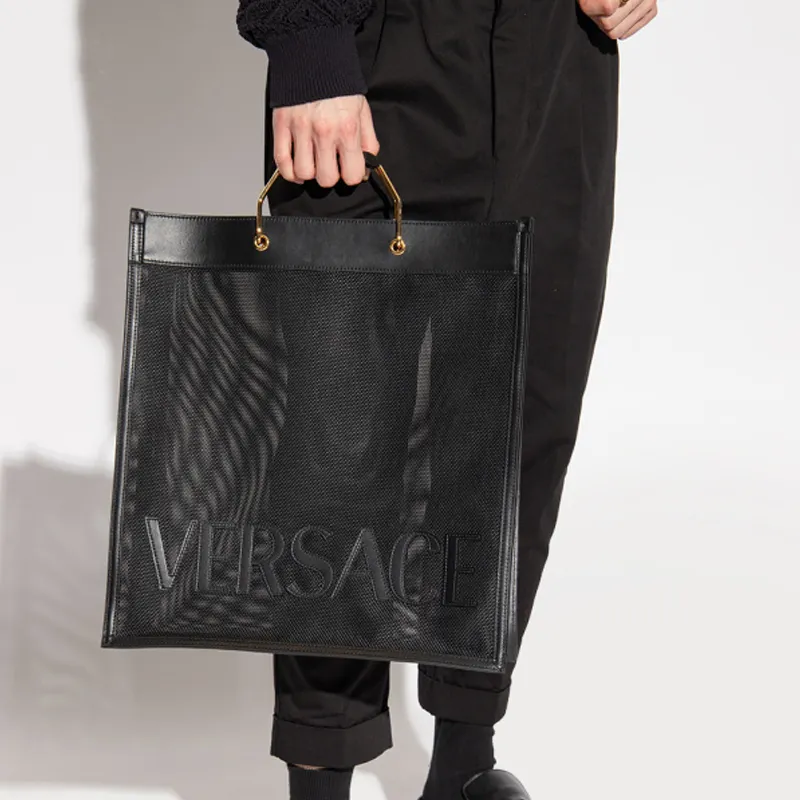 VERSACE Cow Leather Tote Bag Shopping Bag Handbag Men's Black-4
