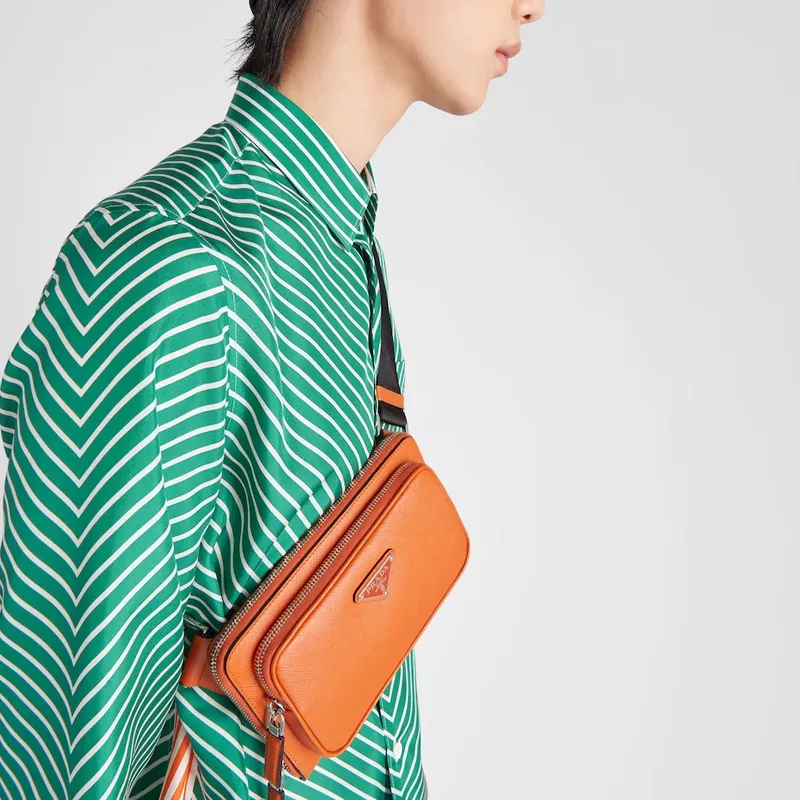 PRADA Re-Edition Leather Crossbody Bag Shoulder Bag Men's Papaya Orange-4