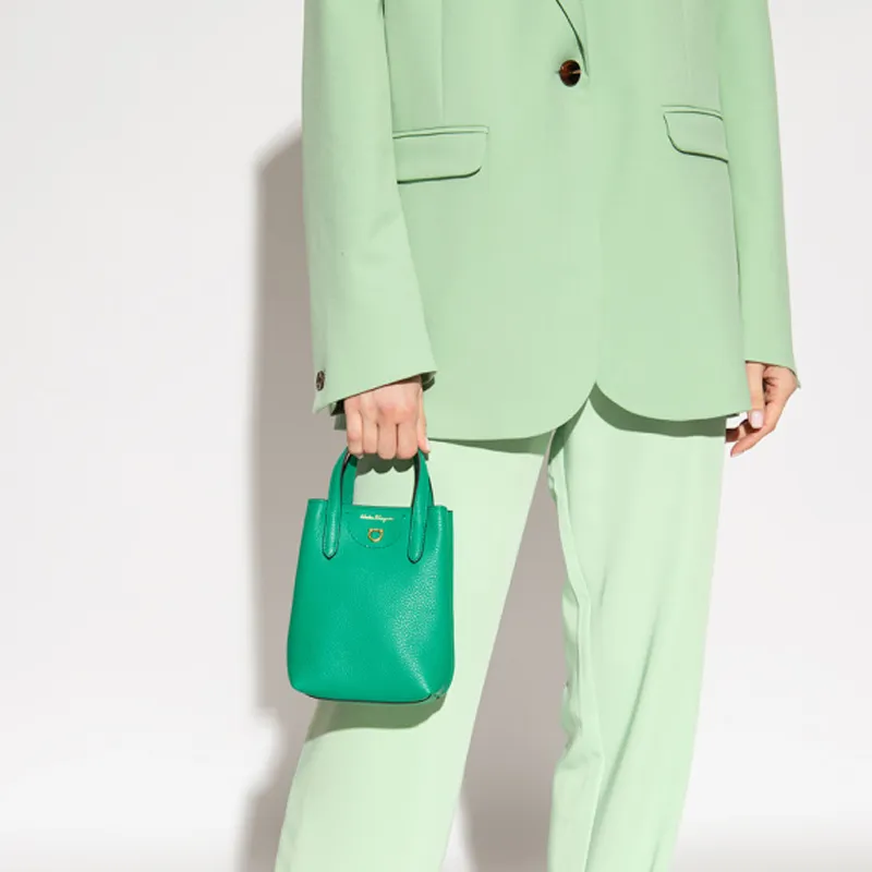 FERRAGAMO Calfskin Shoulder Bag, Crossbody Bag, Handbag Women's Green-4