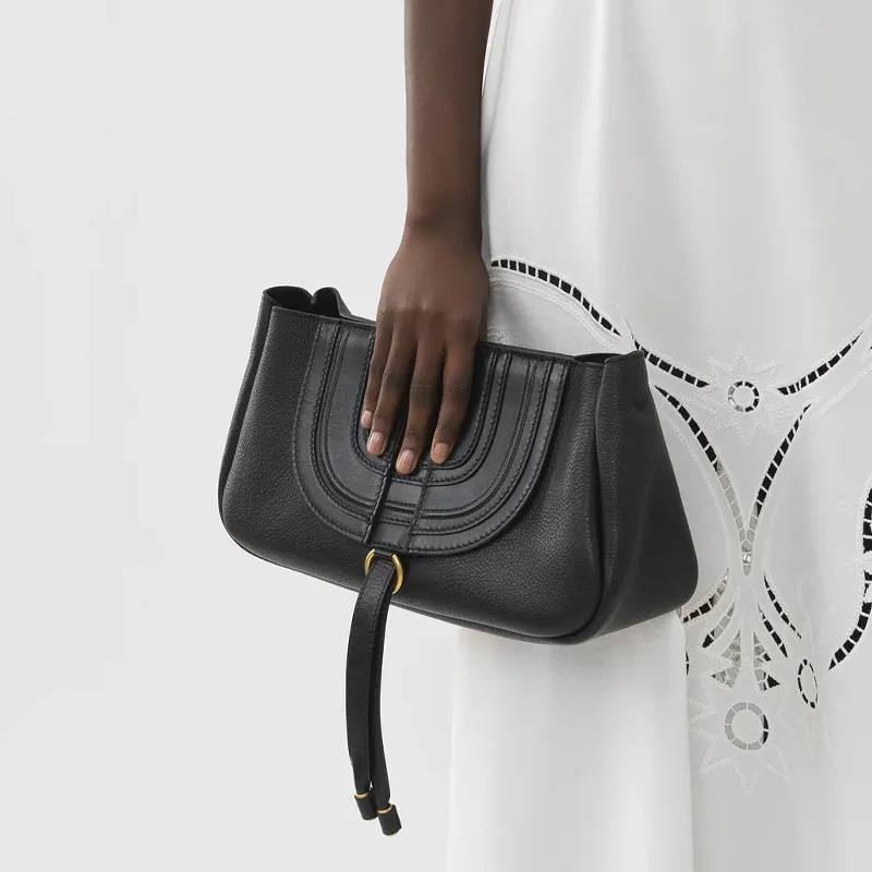 Chloe Marcie Grained Calfskin Shoulder Bag One Shoulder Portable Clutch Women's Black-4
