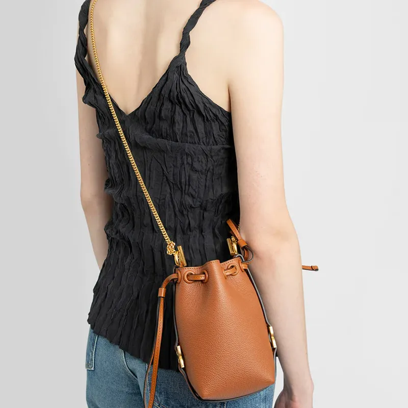 Chloe Grain Calfskin Shoulder Bag, Crossbody Bag Extra Mini Women's Brown Yellow-4