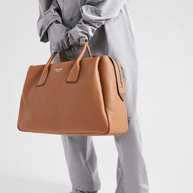 PRADA Leather Portable Travel Bag Men's Caramel-4
