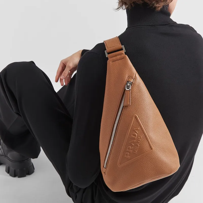 PRADA Leather Shoulder Bag Crossbody Bag Sling Bags Men's Camel-3