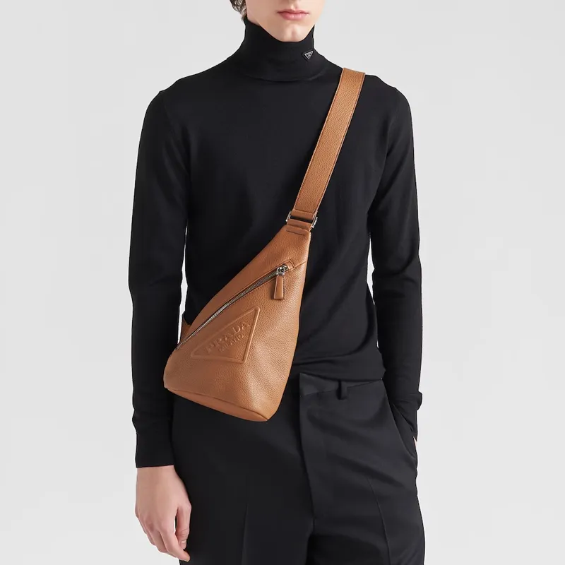 PRADA Leather Shoulder Bag Crossbody Bag Sling Bags Men's Camel-4