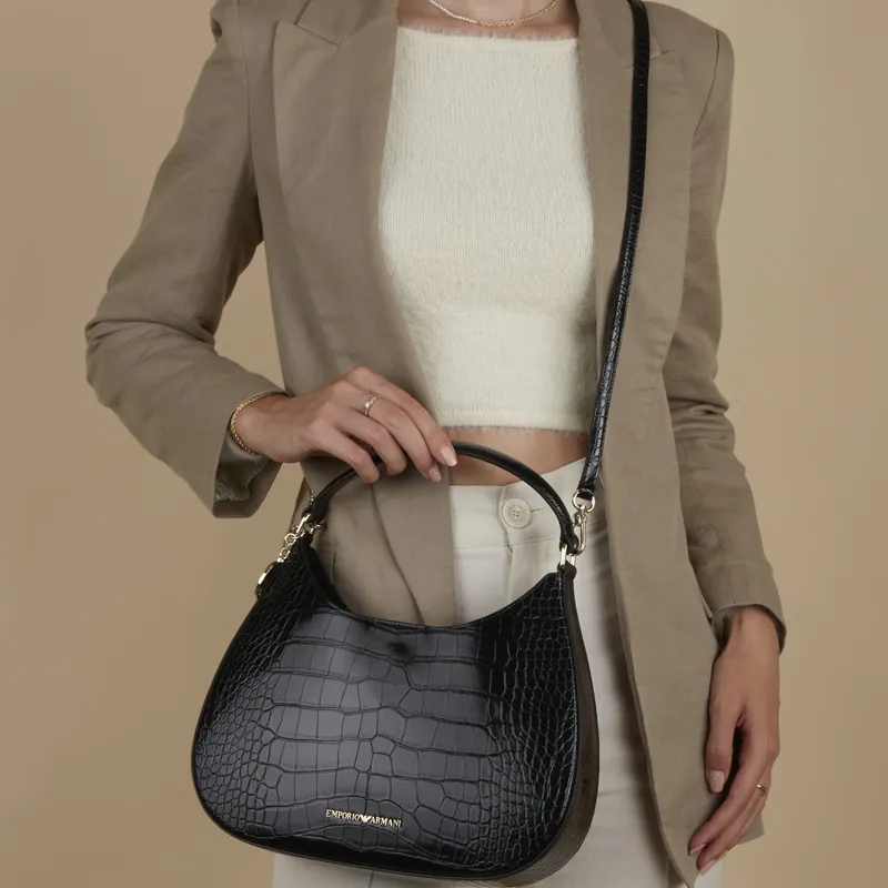 EMPORIO ARMANI Leather Handbag, Shoulder Bag Trumpets Women's Black-3
