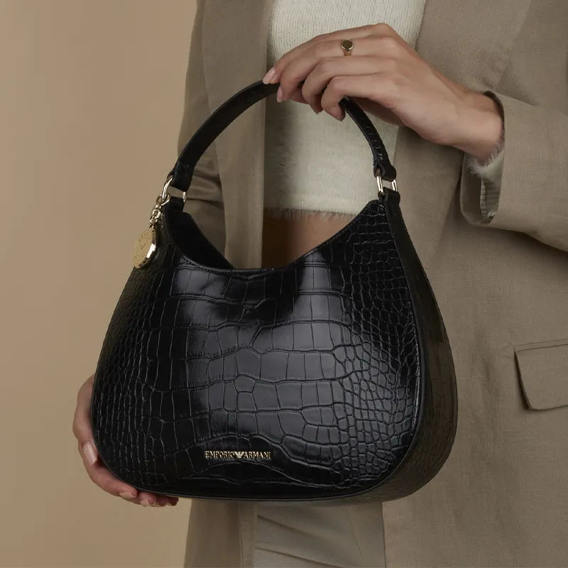 EMPORIO ARMANI Leather Handbag, Shoulder Bag Trumpets Women's Black-4