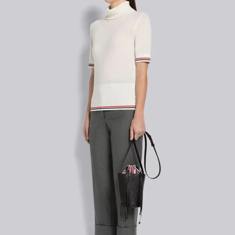 THOM BROWNE· Full Grain Leather With Calfskin Bucket Bags Crossbody Bag, Shoulder Bag Women's Black-4