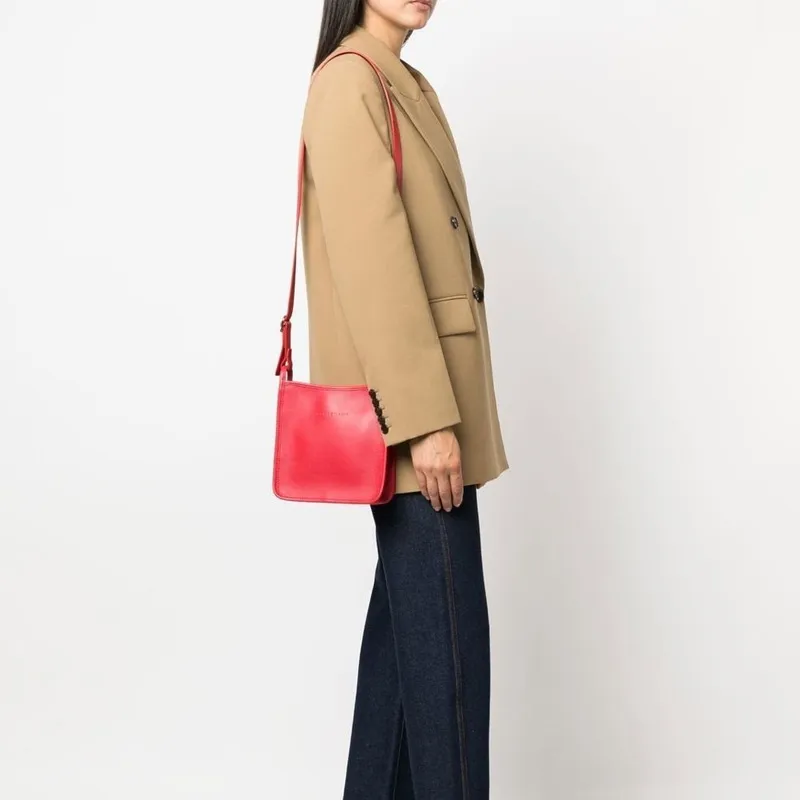 LONGCHAMP Le Foulonné Cow Leather Shoulder Bag Crossbody Bag Small Size Women's Passion Red-4