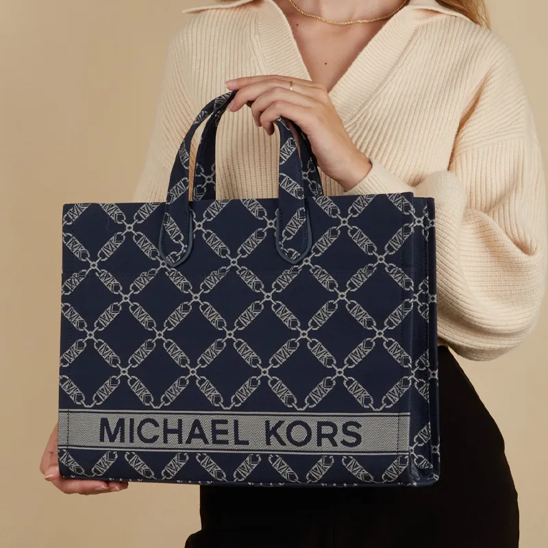 MICHAEL KORS Gigi Fabric Tote Bag, Shopping Bag, Shoulder Bag, Handbag Tubas Unisex Marine Blue-7