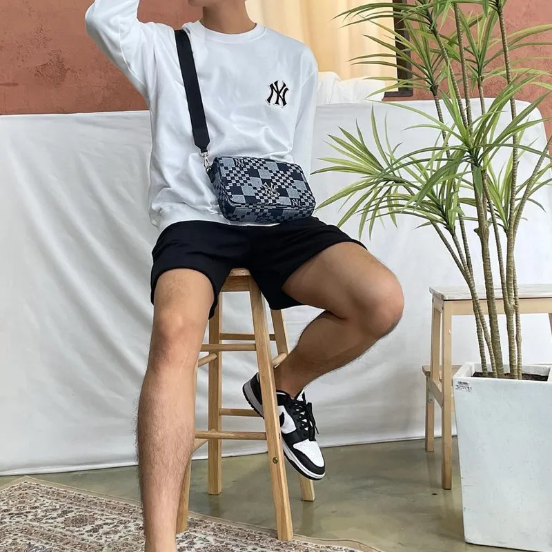 MLB Cotton Combo Bag Shoulder Bag Crossbody Bag Regular Unisex Dark Marine Blue Gray-3