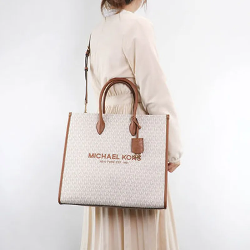 MICHAEL KORS Mirella Canvas Tote Bag, Shopping Bag, Shoulder Bag, Crossbody Bag, Handbag Tubas Women's Vanilla-3