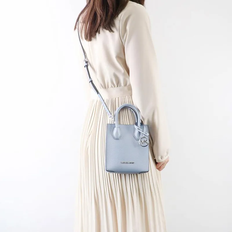 MICHAEL KORS Mercer Leather Tote Bag, Shopping Bag, Portable Crossbody Bag, Shoulder Bag Women's Blue-6