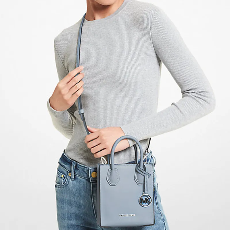 MICHAEL KORS Mercer Leather Tote Bag, Shopping Bag, Portable Crossbody Bag, Shoulder Bag Women's Blue-5