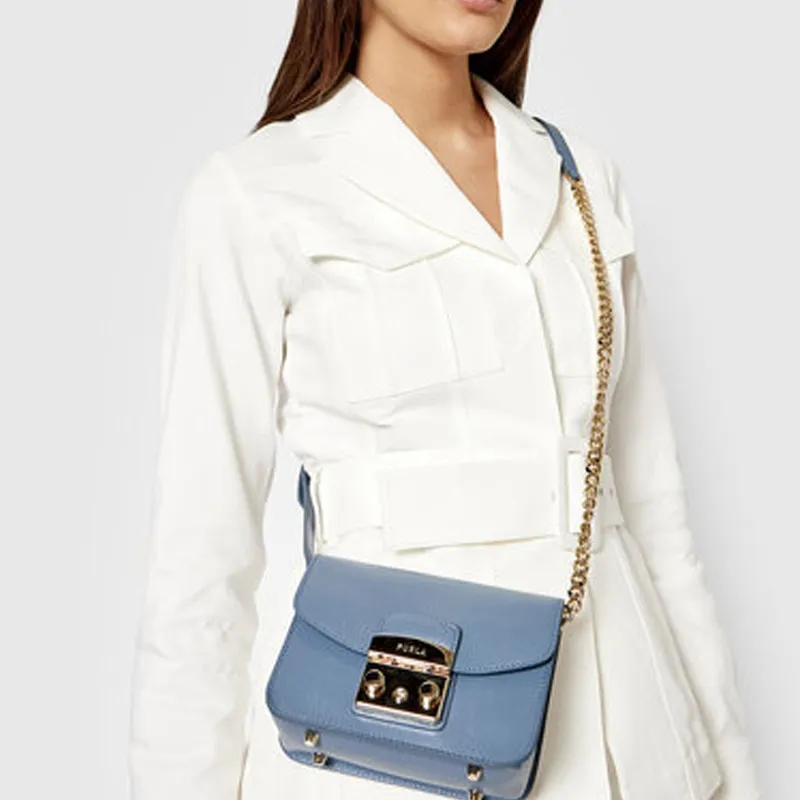 Furla Metropolis Collection Leather Small Square Bag Shoulder Bag Crossbody Bag Regular Women's Sky Blue-3