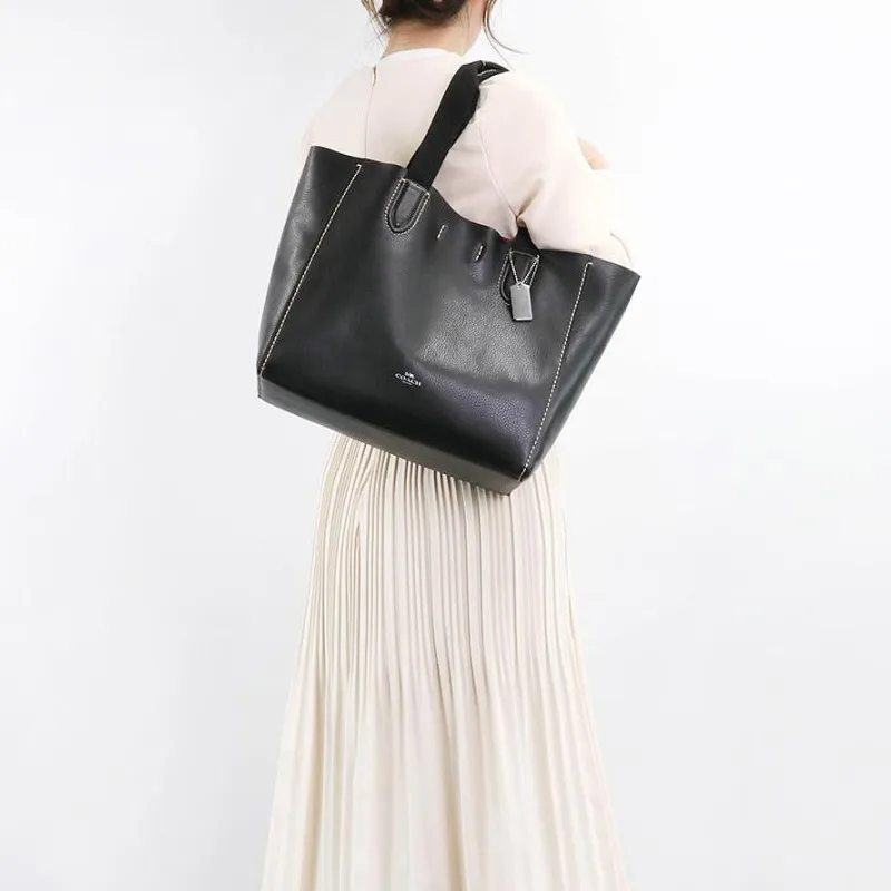COACH Derby Pebbled Leather Tote Bag Shopping Bag Shoulder Bag Handbag Large Size Women's Black-4