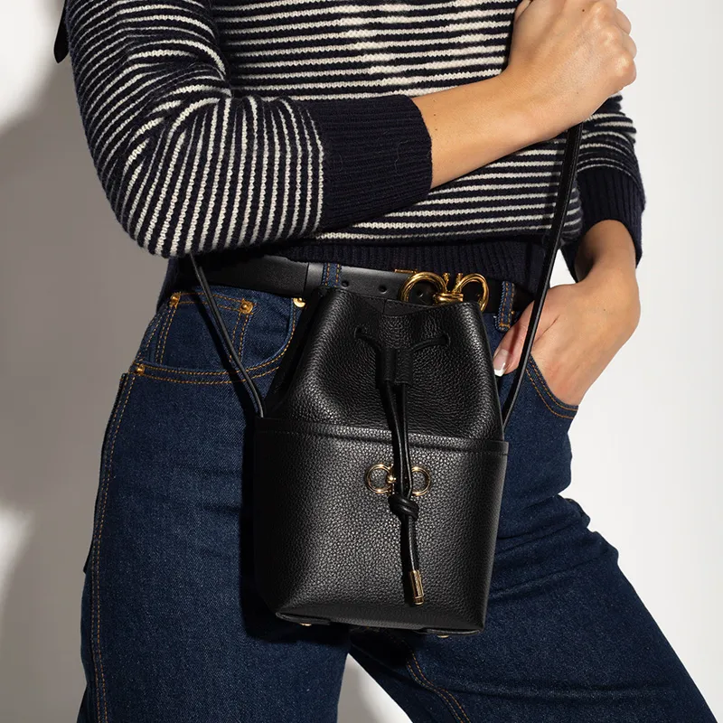 FERRAGAMO GANCINI Cow Leather Bucket Bags Shoulder Bag Crossbody Bag Mini Women's Black-5