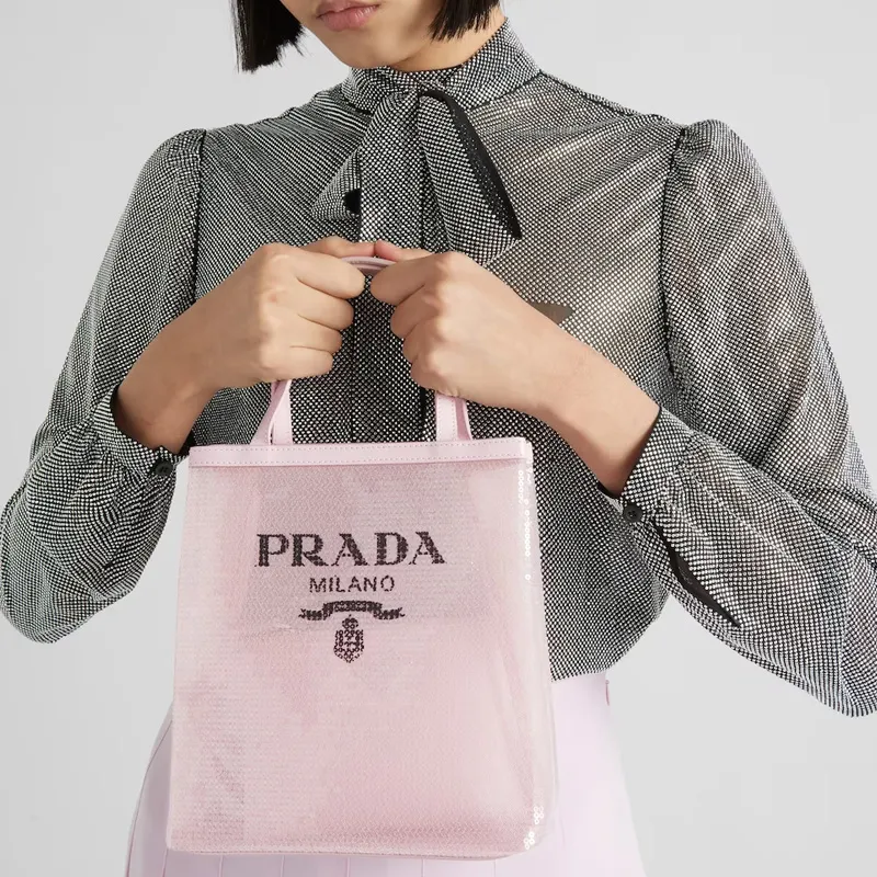 PRADA Leather Combo Bag Tote Bag Shopping Bag Handbag Small Size Women's Pink-5
