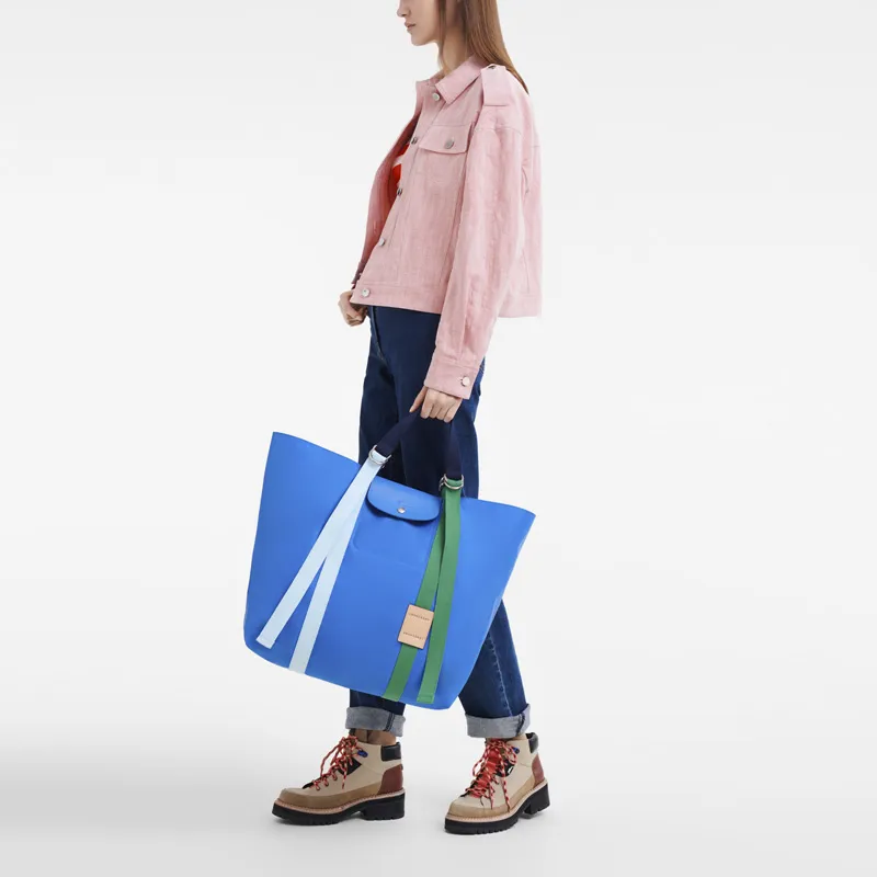 LONGCHAMP Le Pliage Re-play Cow Leather Trim Tote Bag Shopping Bag Shoulder Bag Handbag Extra Large Women's Blue-3