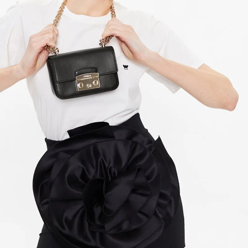 Furla Metropolis Collection Calfskin Shoulder Bag, Crossbody Bag Mini Women's Black-6
