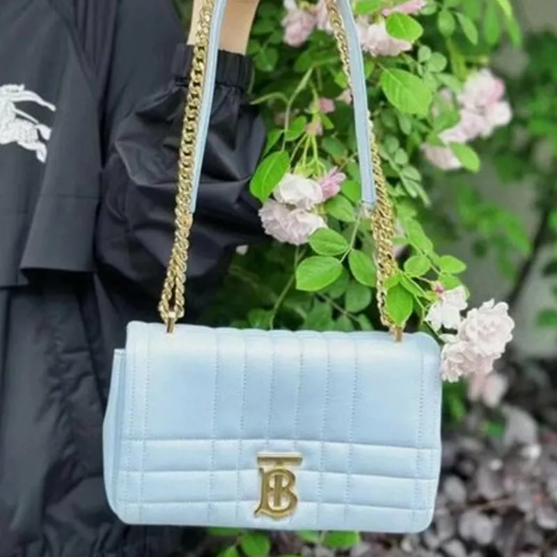 Burberry Quilted Leather Lola Bag Small Pale Blue-5