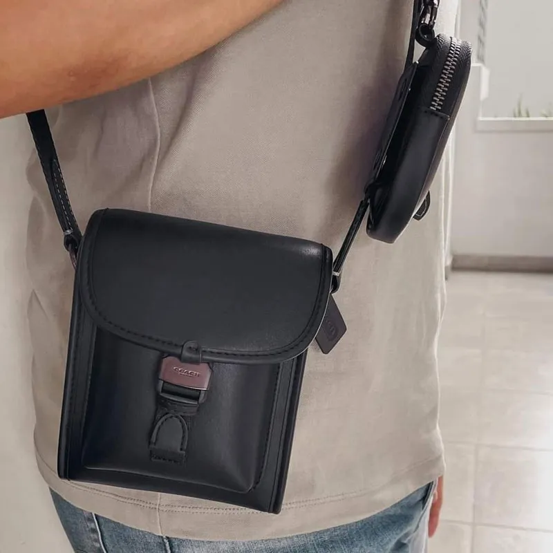 COACH Charter Cow Leather Crossbody Bag Regular Men's Black-6