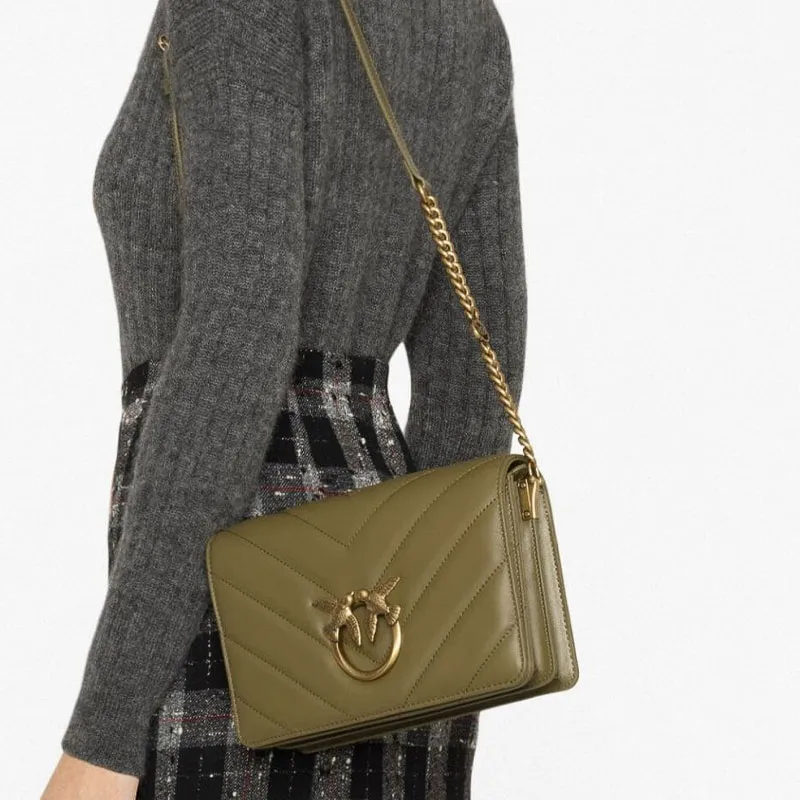 PINKO Sheepskin Crossbody Bag, Shoulder Bag Women's Olive Green-2