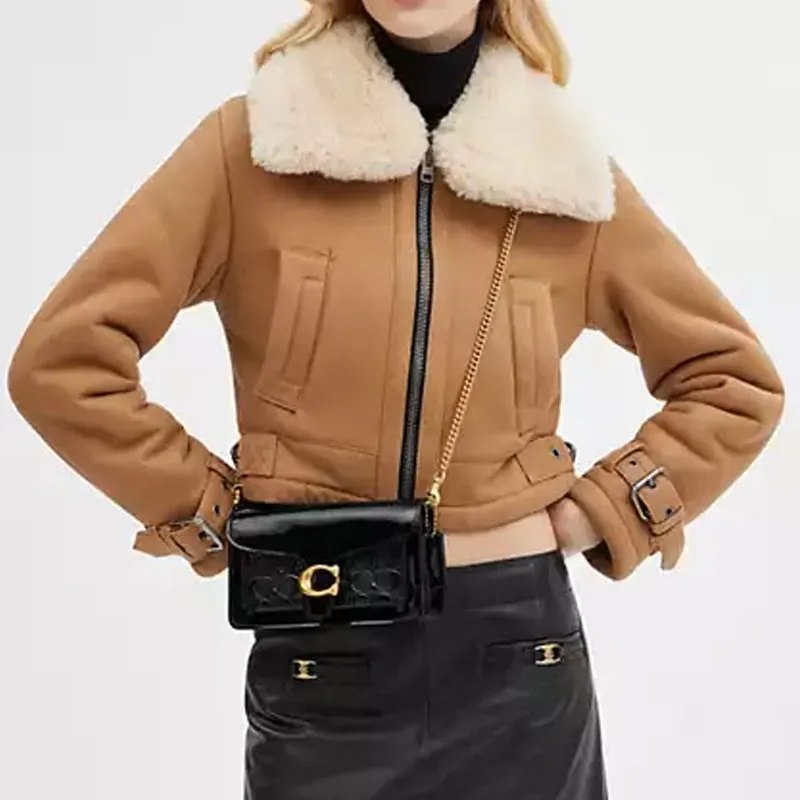 COACH Tabby Patent Leather Envelope Bag One Shoulder Crossbody Clutches Small Size Women's Brass & Black-5