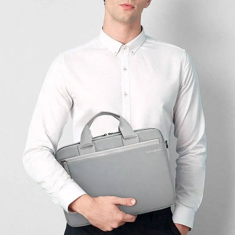 SAMSONITE Polyester PU Briefcase Laptop Bag Shoulder Bag Handbag Regular Unisex Silver Gray-4