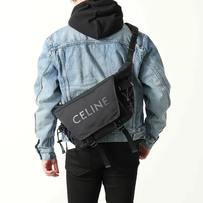 CELINE Nylon Crossbody Bag Sling Bag Fanny Pack Medium Size Men's Black-5