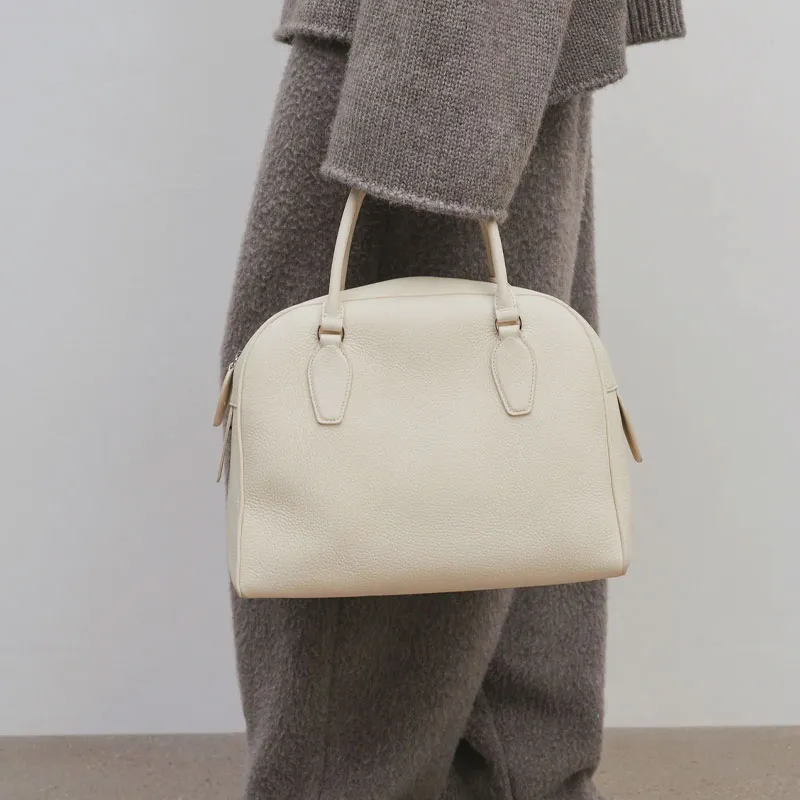THE ROW Soft Grain Deer Leather Bowling Bag, Handbag Regular Women's Ivory White-4