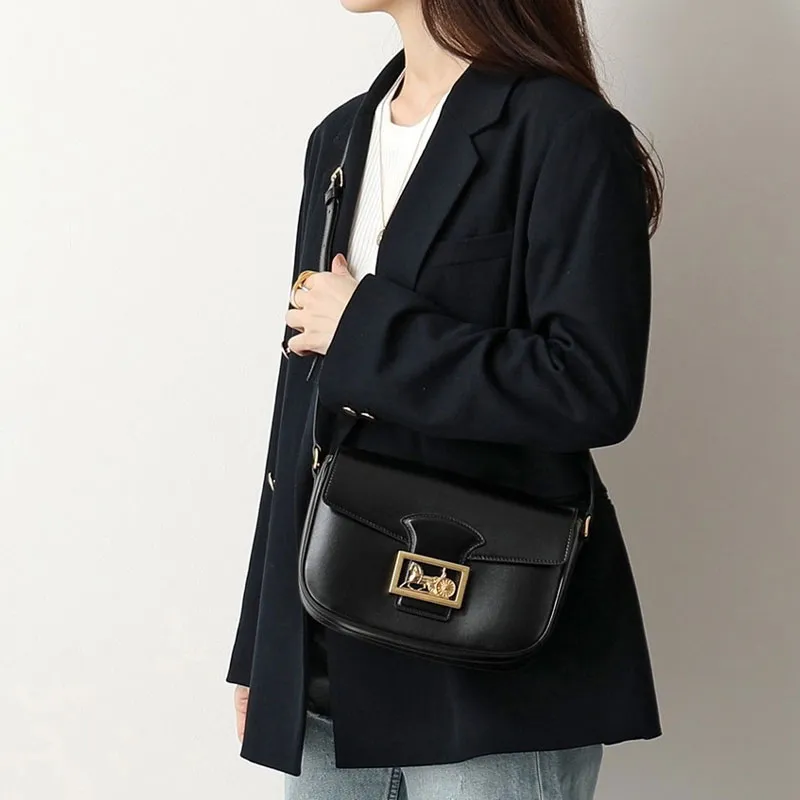 CELINE Leather Box Bag Crossbody Bag Shoulder Bag Women's Black-4