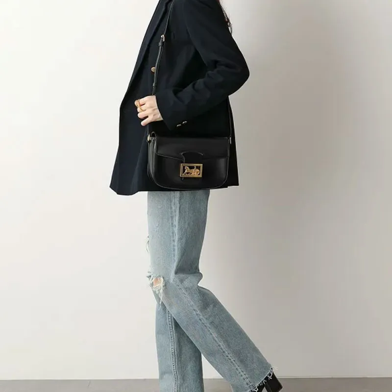 CELINE Leather Box Bag Crossbody Bag Shoulder Bag Women's Black-3